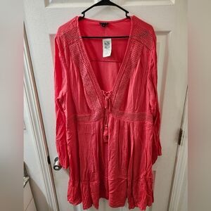 Torrid Pink Lace-Up Skater Dress